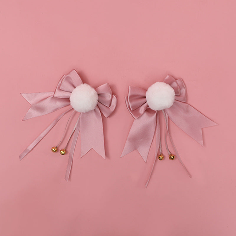 White Ball Bowknot Headdress Bell Cute