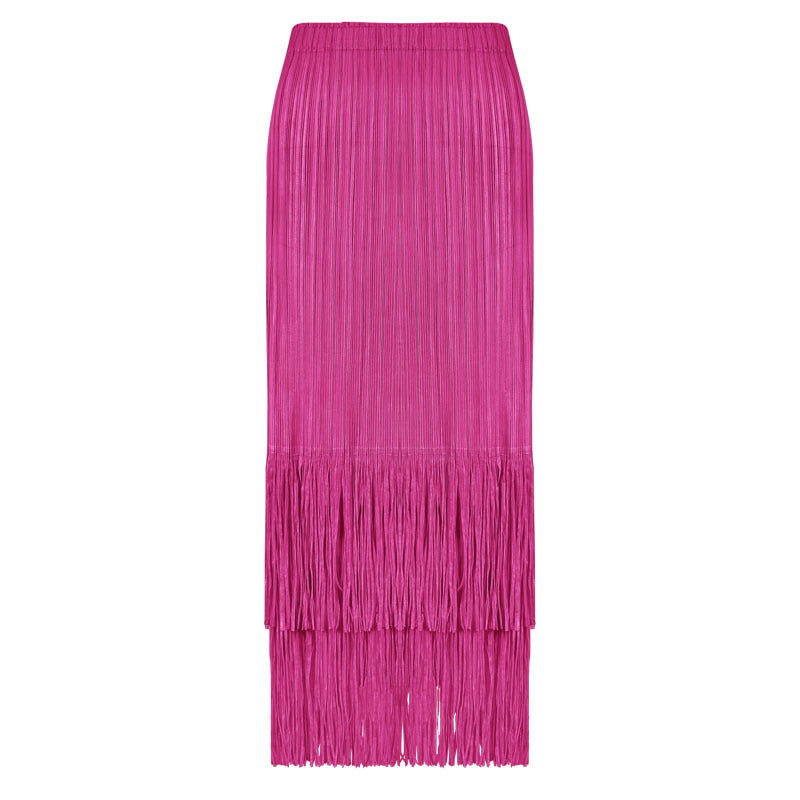 Pleated Tassel A- Line Skirt Mid-length