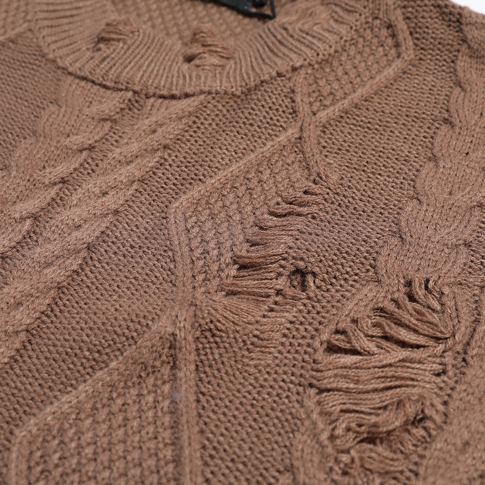 Idle Style Ripped Twist Round Neck Knitted Sweater