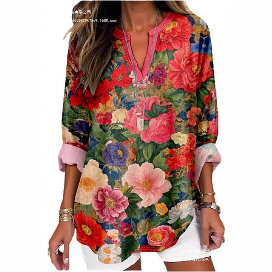 Women's 3D Digital Printing Fashion Round Neck Loose Shirt