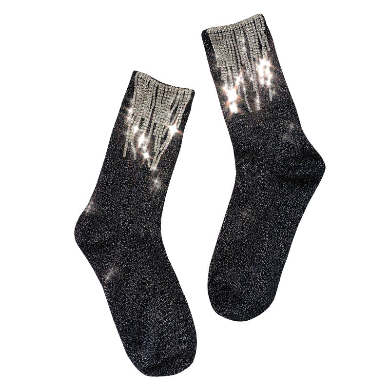 Ladies Fashion Diamond Fringe Bootie Socks