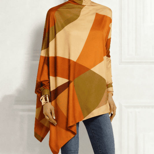 Asymmetrical Geometric High-Neck Blouse