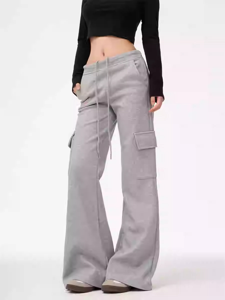 Gray Skinny Women's Wide Leg Leisure Sports Pants