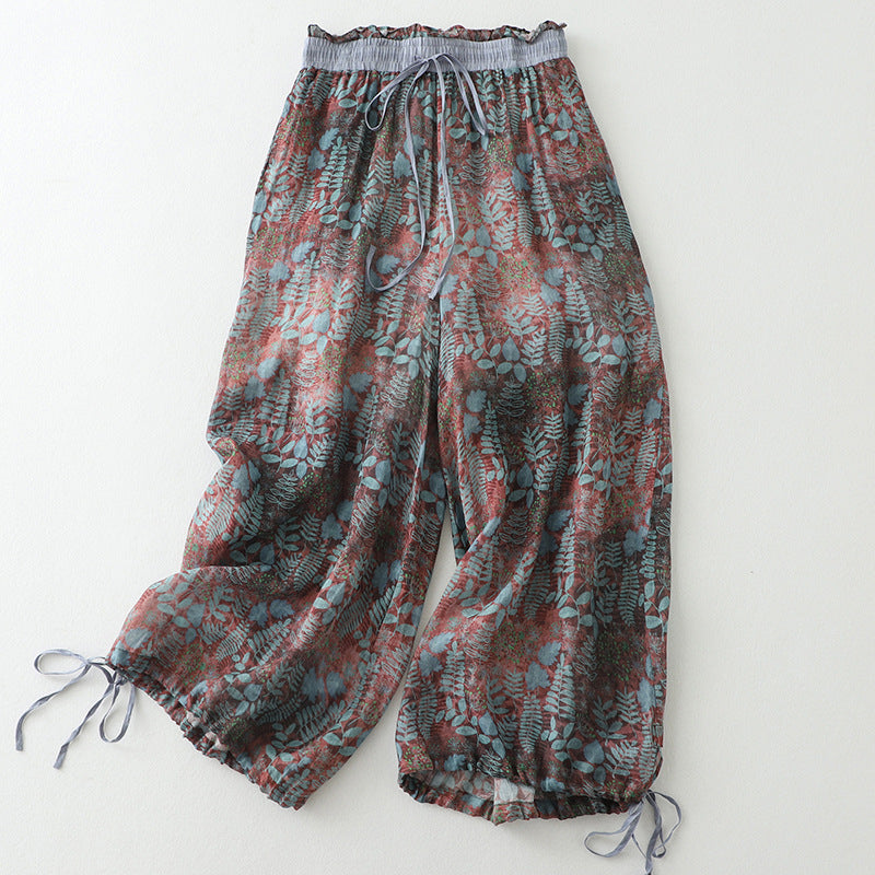 Cotton And Linen Art Retro Women's Casual Pants Loose Print