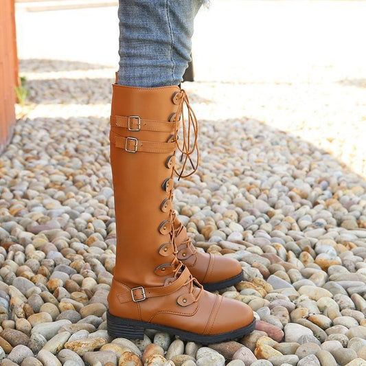 Explosive Style Round Toe Mid-heel Lace-up Over-the-knee Boots
