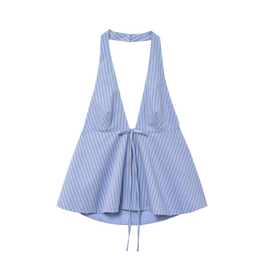Bowknot Decoration Hanging Collar Backless Top