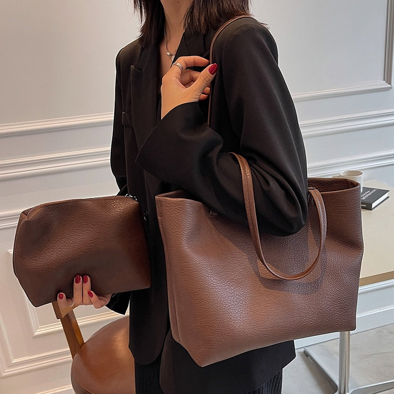 match Casual Soft Leather Large Capacity Shoulder Bag
