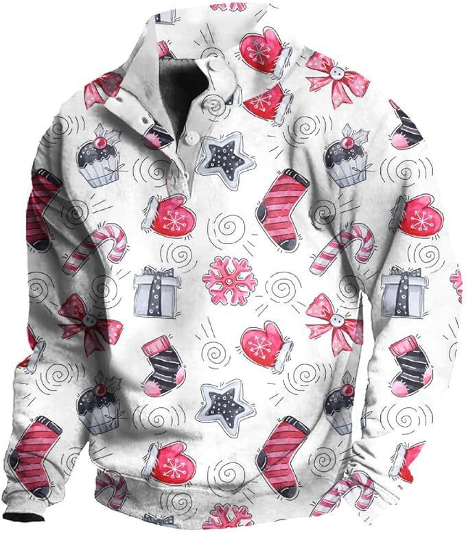 Herre Printet Casual Pullover Sweatshirt med 4 knapper fra Fashion Brand