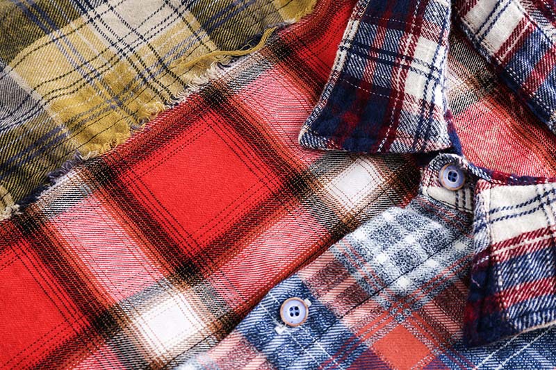 Multi-color Mosaic Plaid Fringed Hem Long Sleeve Shirt Men