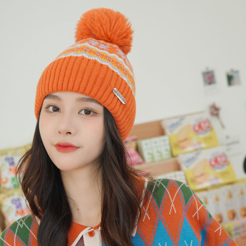 Ladies Fashion Ball Thread Ear Protection Hat