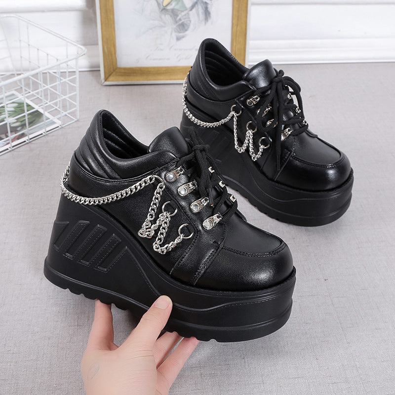 Height Increasing 9CM Thick Bottom Punk Women's Shoes New Genuine Leather