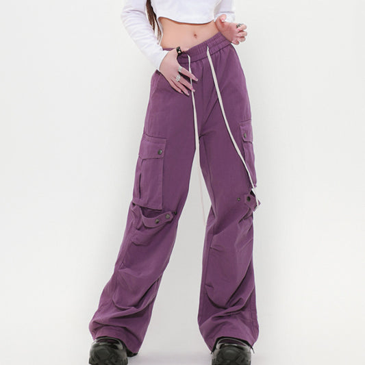 Pleated Elastic Waist Retro Wide Leg Workwear Pants