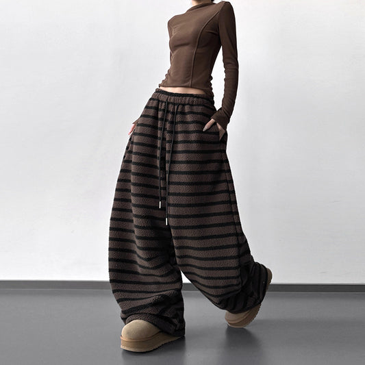 Laid-back Striped Womens Drawstring Loose Casual Pants