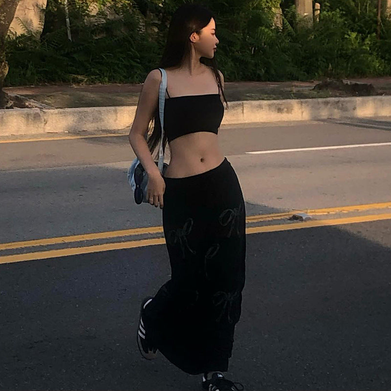 Women's Bow Print Drawstring Straight Dress