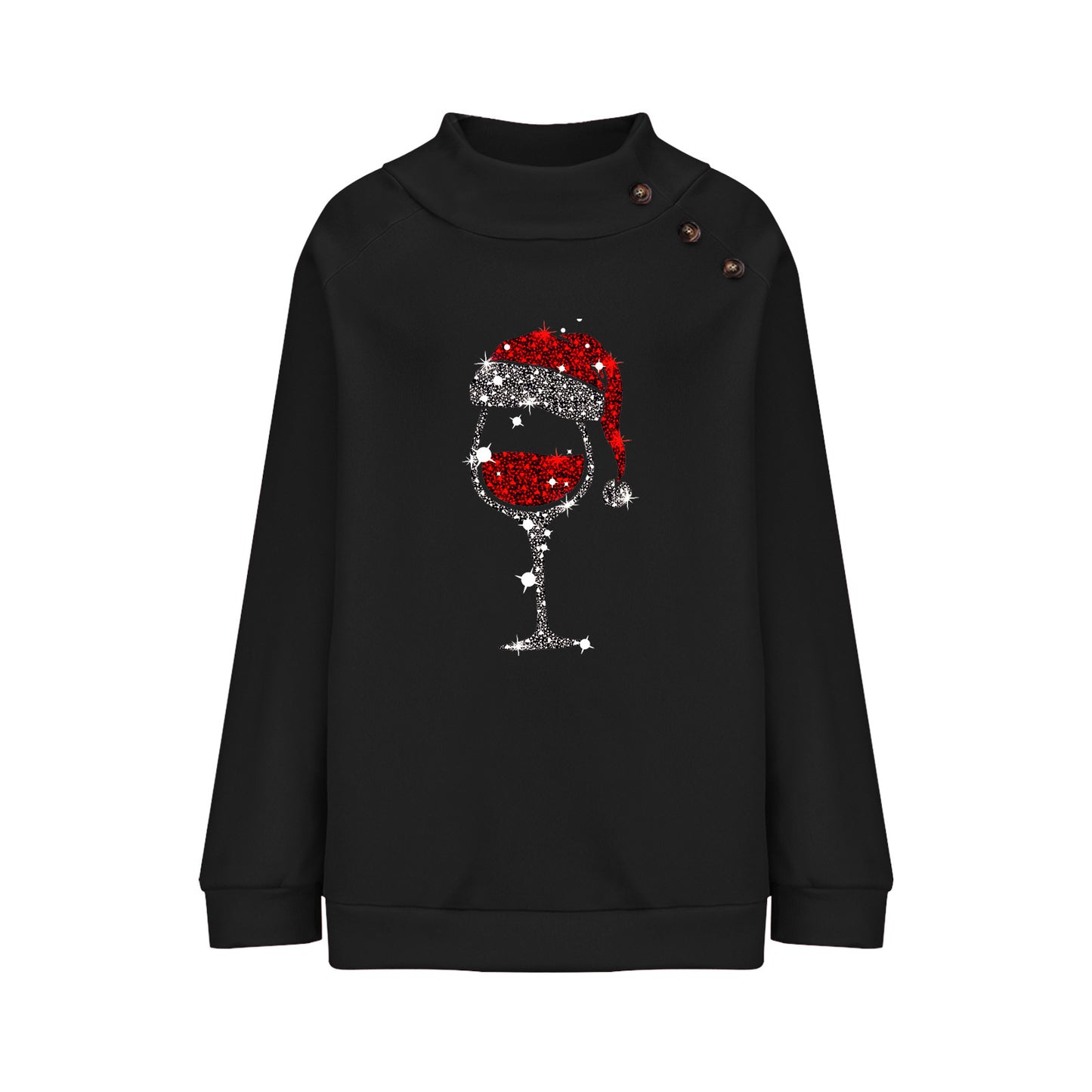 Cup Round Neck Button Christmas Loose Sweater Women