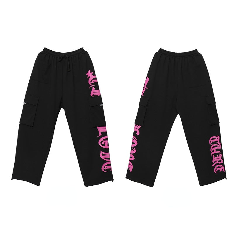 Women's Black Rose Pink Printed Workwear Pants