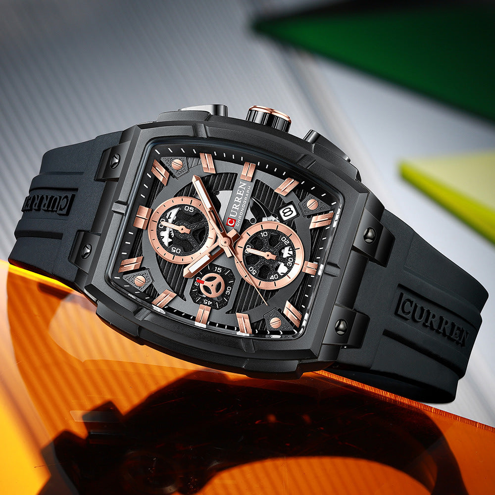 Kairun Waterproof Calendar Six-Hand Adhesive-Tape Mens Quartz Watch