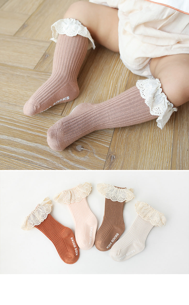 Children's Tube Glue Dispensing Non-slip Room Socks Lace