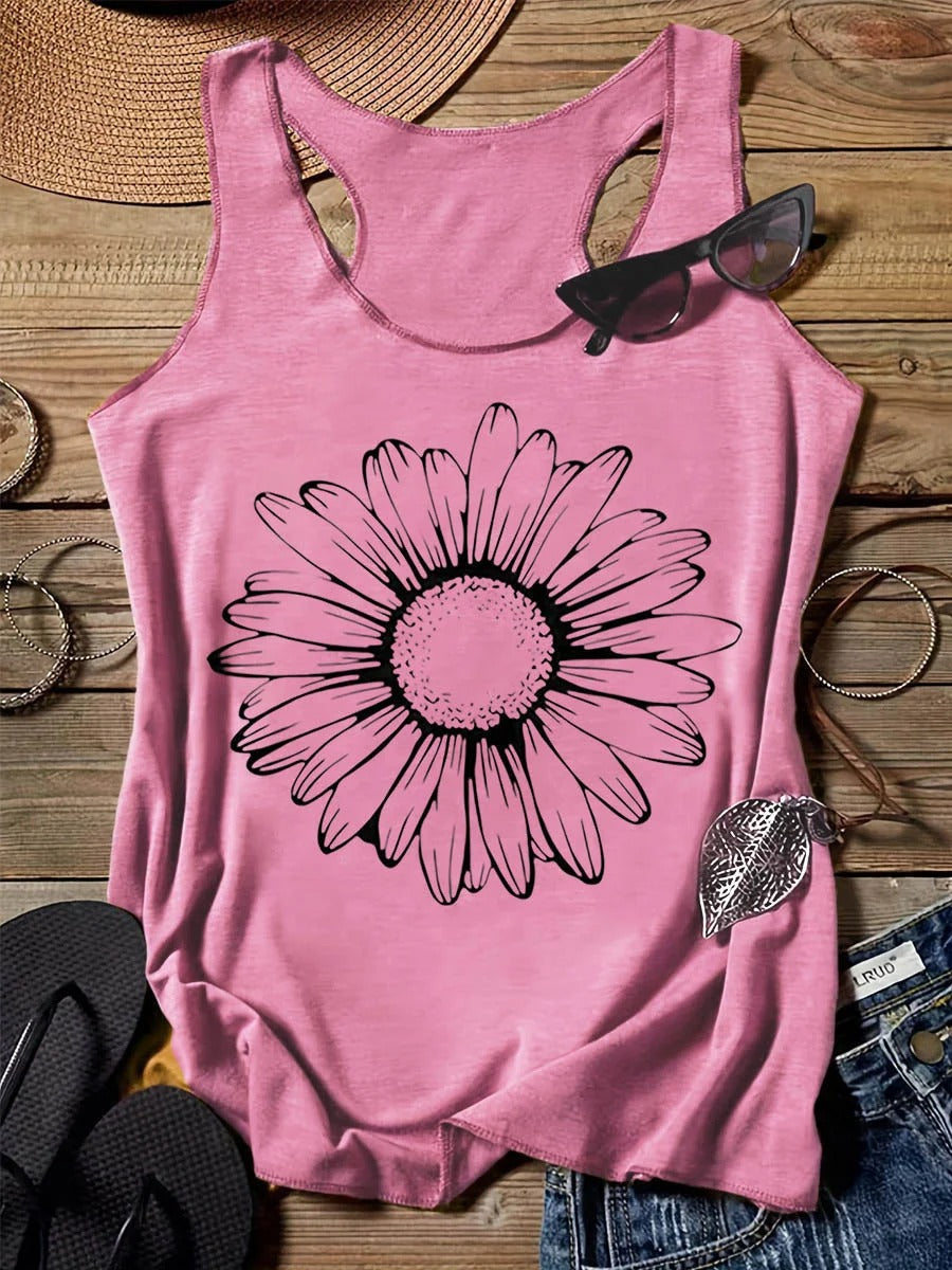 202 Casual Round Neck Narrow Edge Top Loose Sports Pattern Digital Printing Vest Women's Clothing