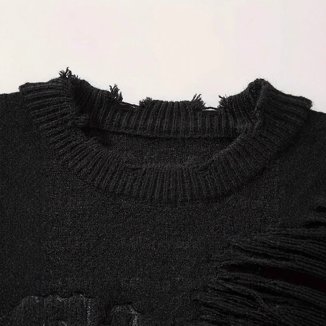Amerikansk New Dark Letter Jacquard Ribbet Langærmet Varm Sweater