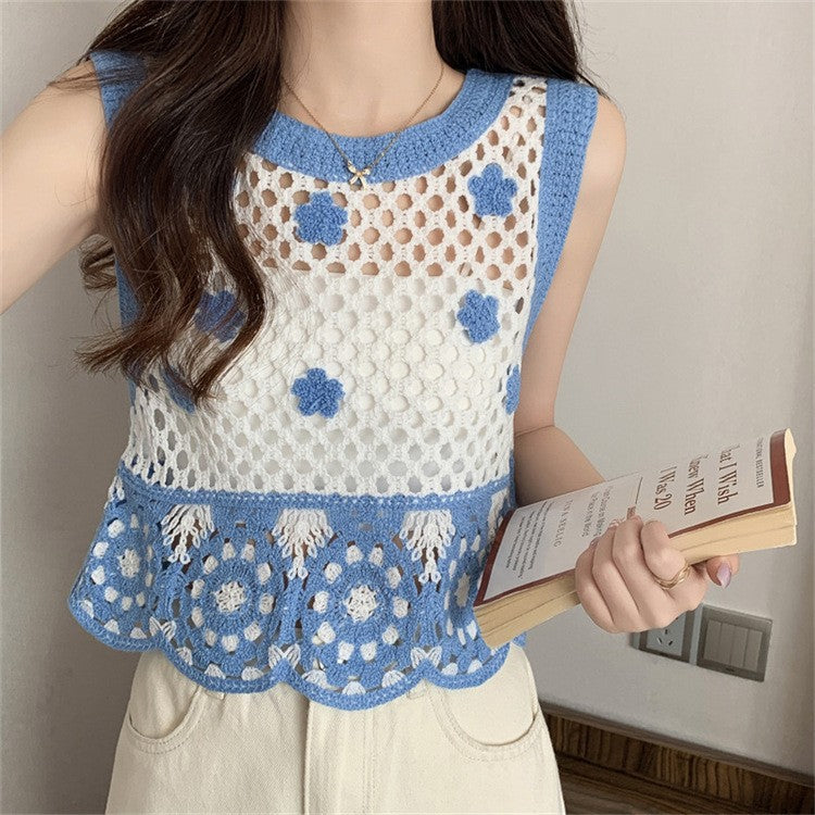 Hollow Knitted Short Inner Knitted Embroidery Sexy Small Sling Vest