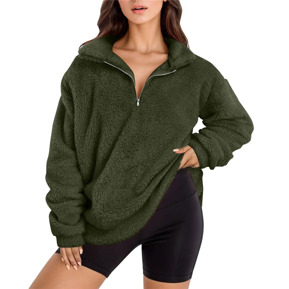 Velvet Fleece-lined Women's Casual Stand Collar Sweater