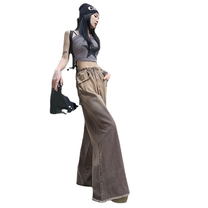 Straight High Waisted Drawstring Wide Leg Pants