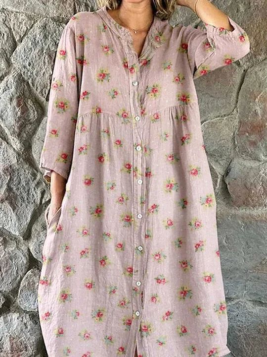 Women's Loose Round Neck Fashion Long Sleeve Printed Dress
