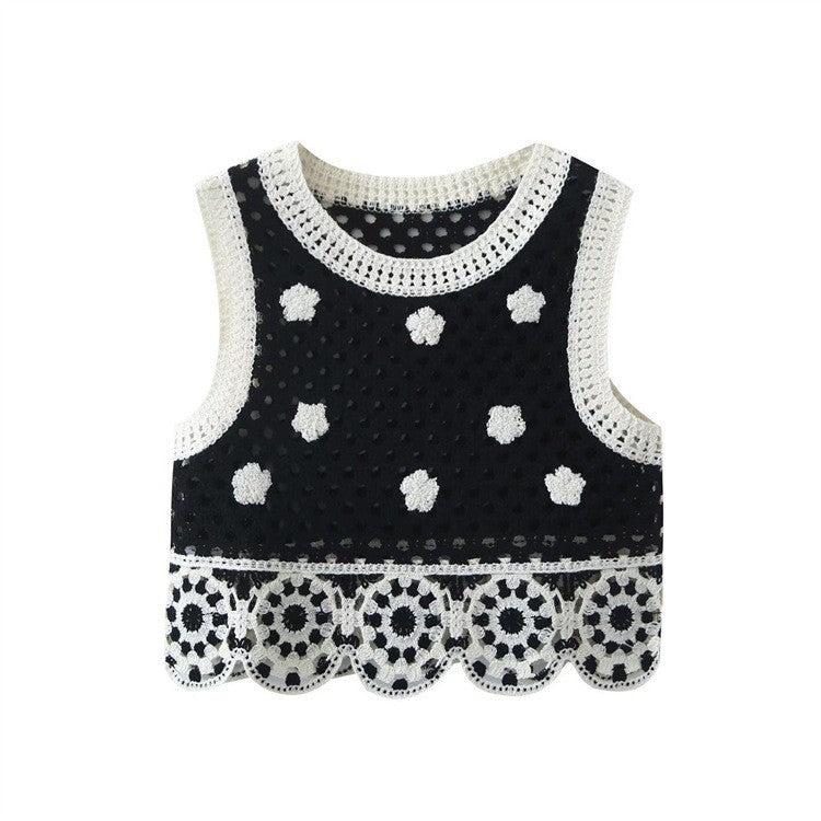 Hollow Knitted Short Inner Knitted Embroidery Sexy Small Sling Vest