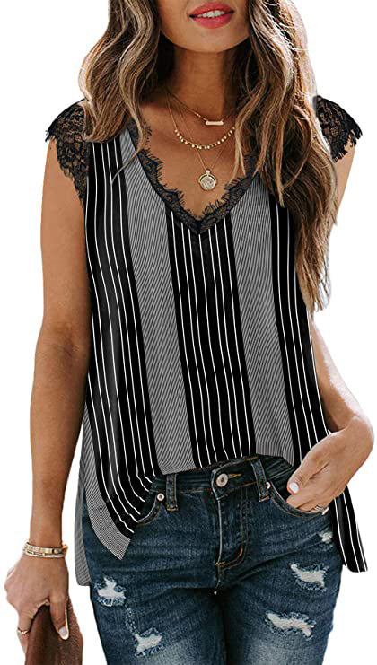 European And American New Lace Vest Loose Casual Slit T-shirt