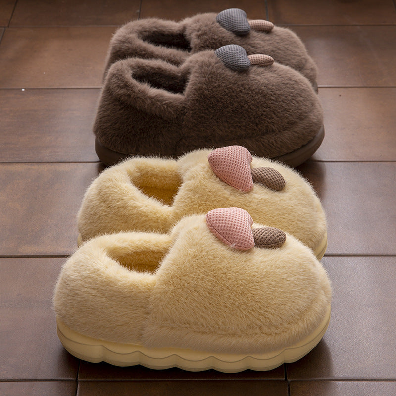 New Ankle Wrap Cotton Slippers Women's Winter Fleece-lined