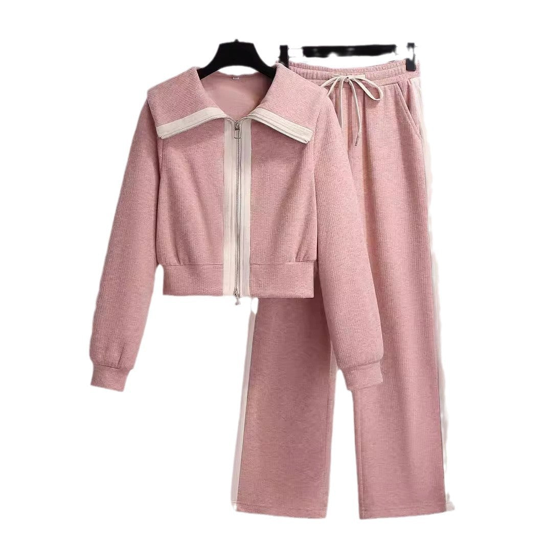 Casual Athletic Wide-leg Pants Two-piece Set