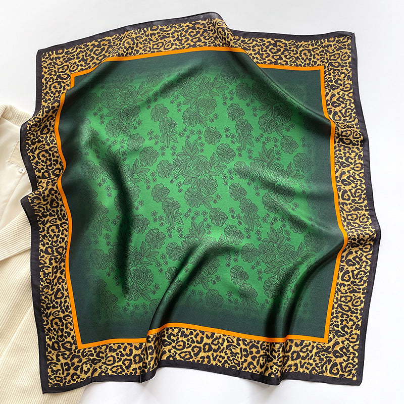 Autumn And Winter New Literary Flower Printing Silk Kerchief Women