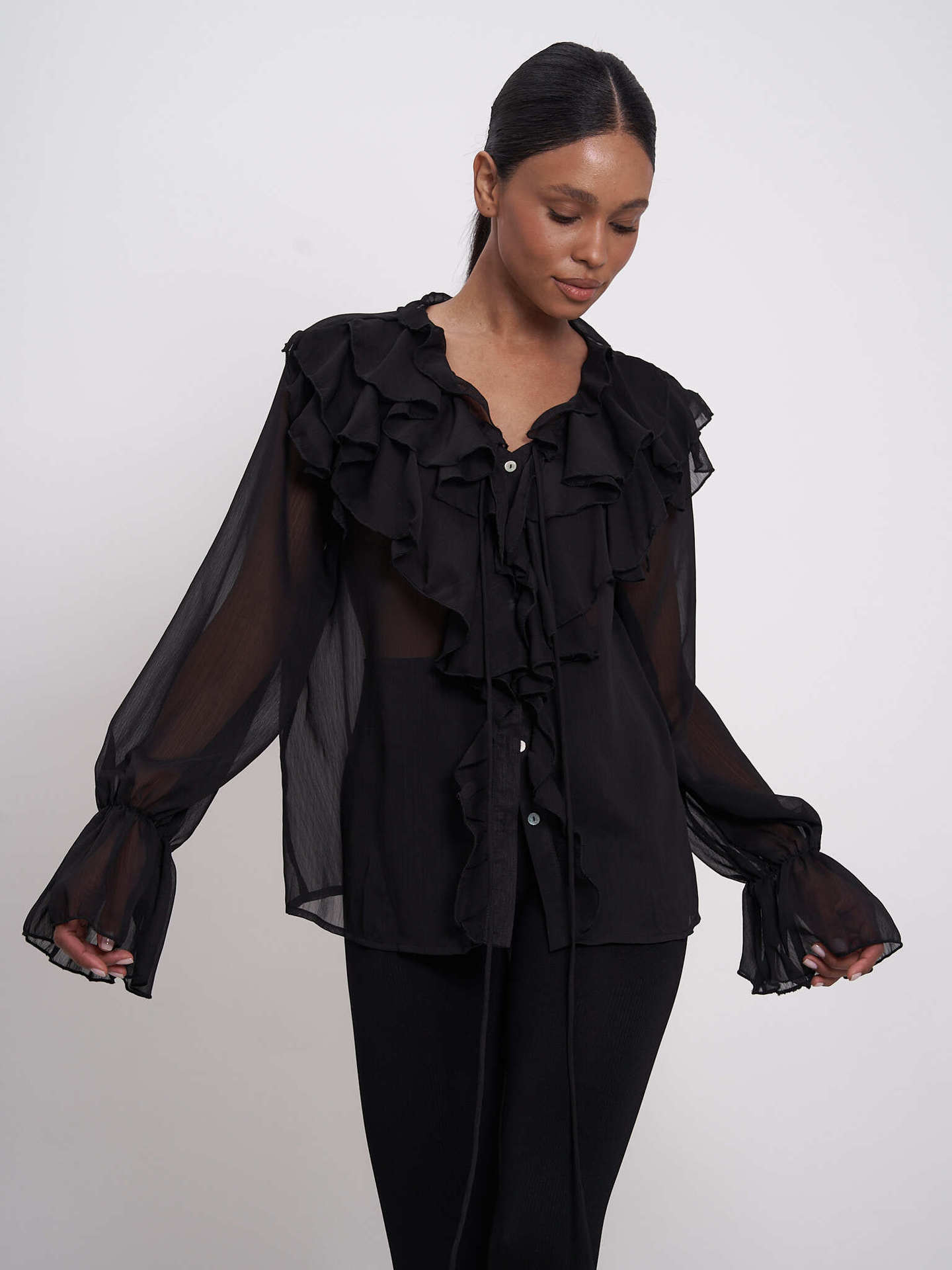 Women's Design Lace-up Puff Sleeve Shirt