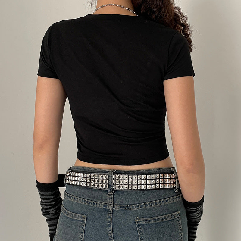 Street Spice Girls Retro Hot Diamond Print Short Sleeve Navel T Shirt
