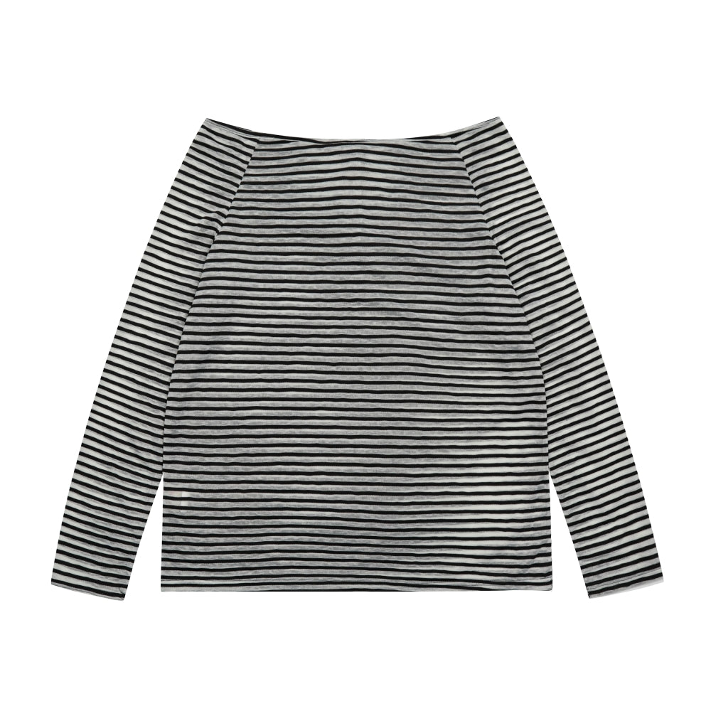 Striped Long Sleeve T-shirt Women Boat Neck Loose Thin Sunshade Cover