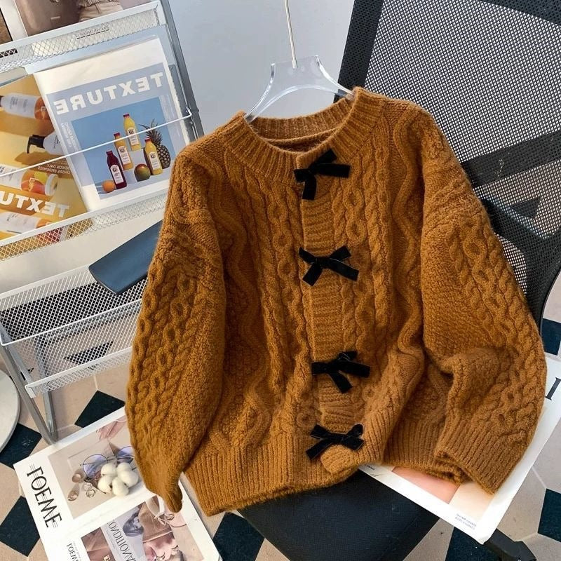 Women's Retro Japanese Lazy Twist Bow Sweater Coat
