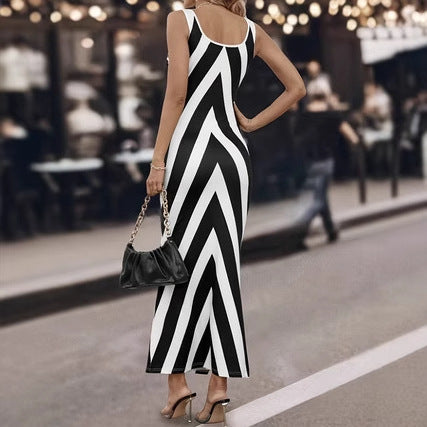 Fashionable And Elegant Herringbone Print Tank Dress