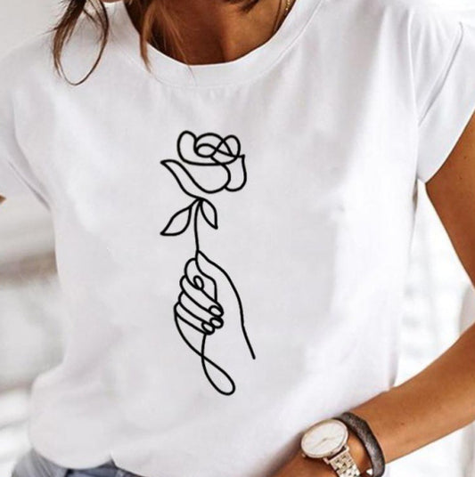 Leopardprint Love Casual Retro Print Plus Size T-shirt til kvinder i hvid med korte ærmer