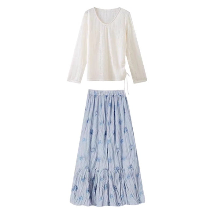 French-style Irregular Tie-Dye Dress And Skirt Set For Women