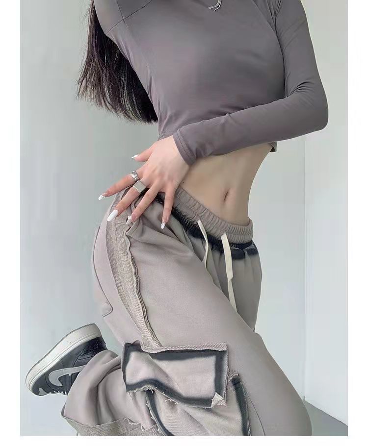 New Grey Sports Pants Fashion Loose Workwear Retro