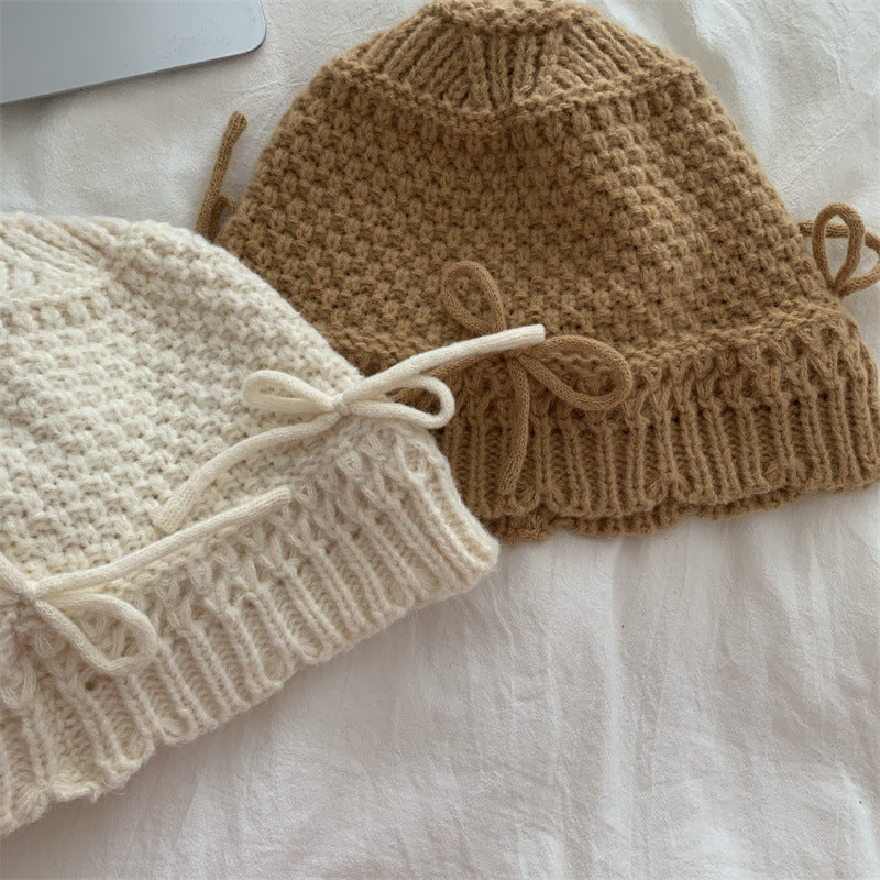 Autumn And Winter Bow Knitted Fisherman Hat Wool Bucket