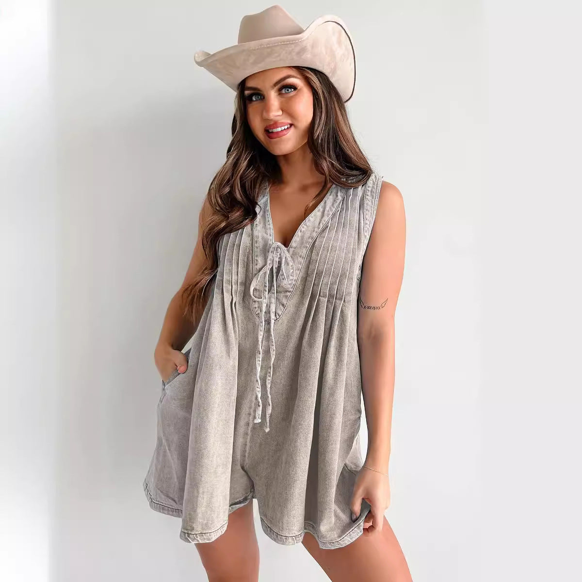 Sleeveless Short-sleeved Shorts Denim Jumpsuit