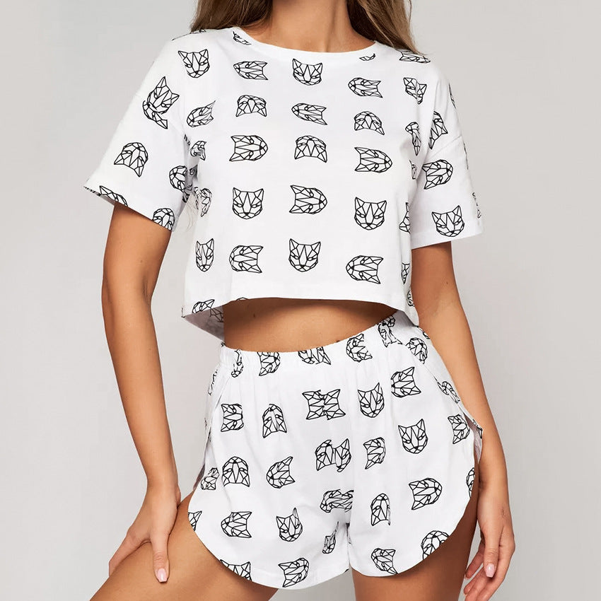 Casual Pajama Set Short-Sleeve Top And Shorts