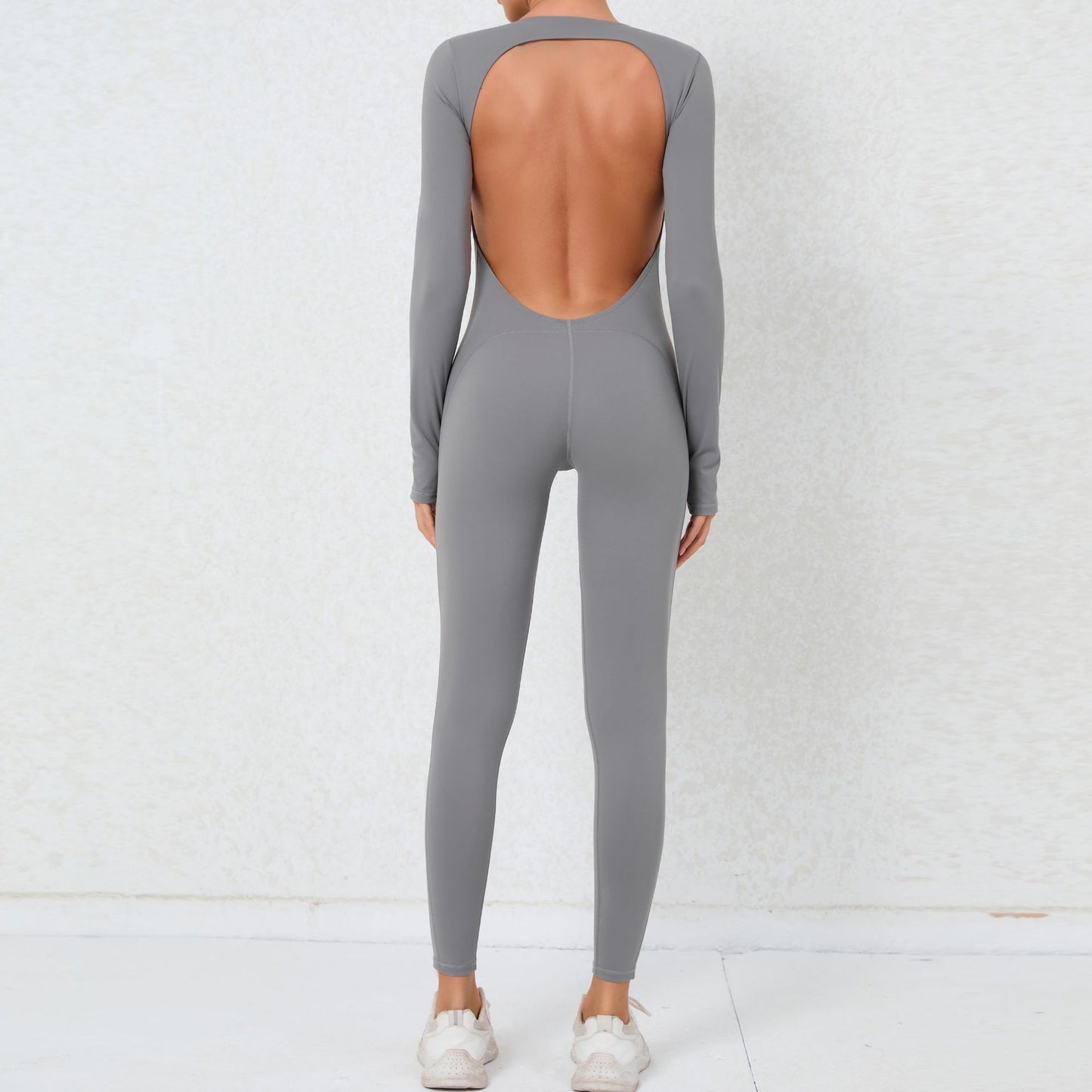 Finger Backless Nude Feel Long Sleeve Yoga Jumpsuit