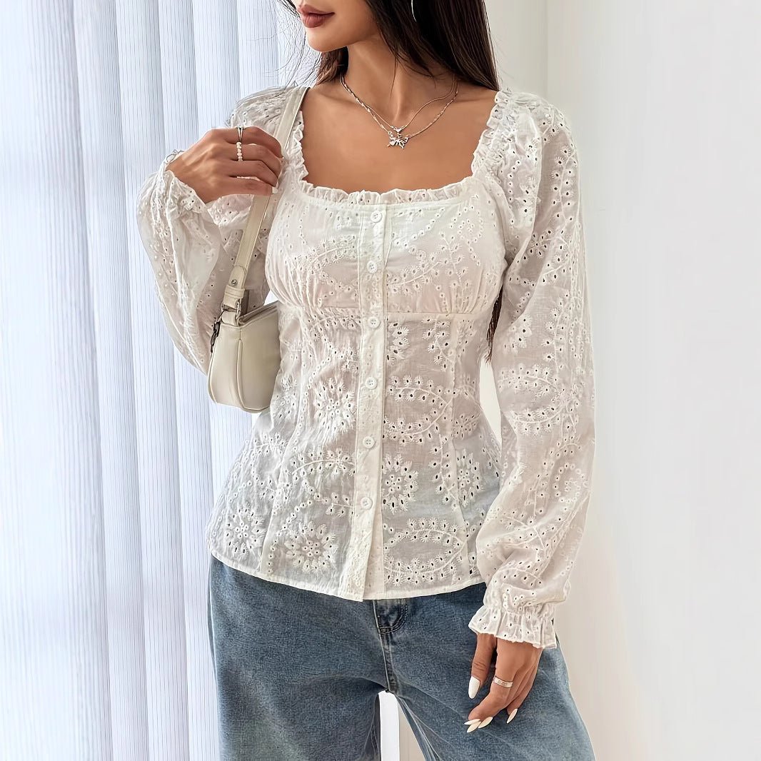 Embroidered Hollow-out Cardigan Women's Top