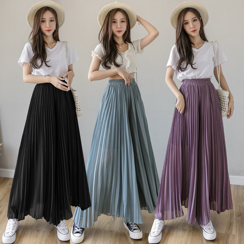 Loose-fitting Pleated Chiffon Wide-leg Women's High Waist Straight Skirt Pants