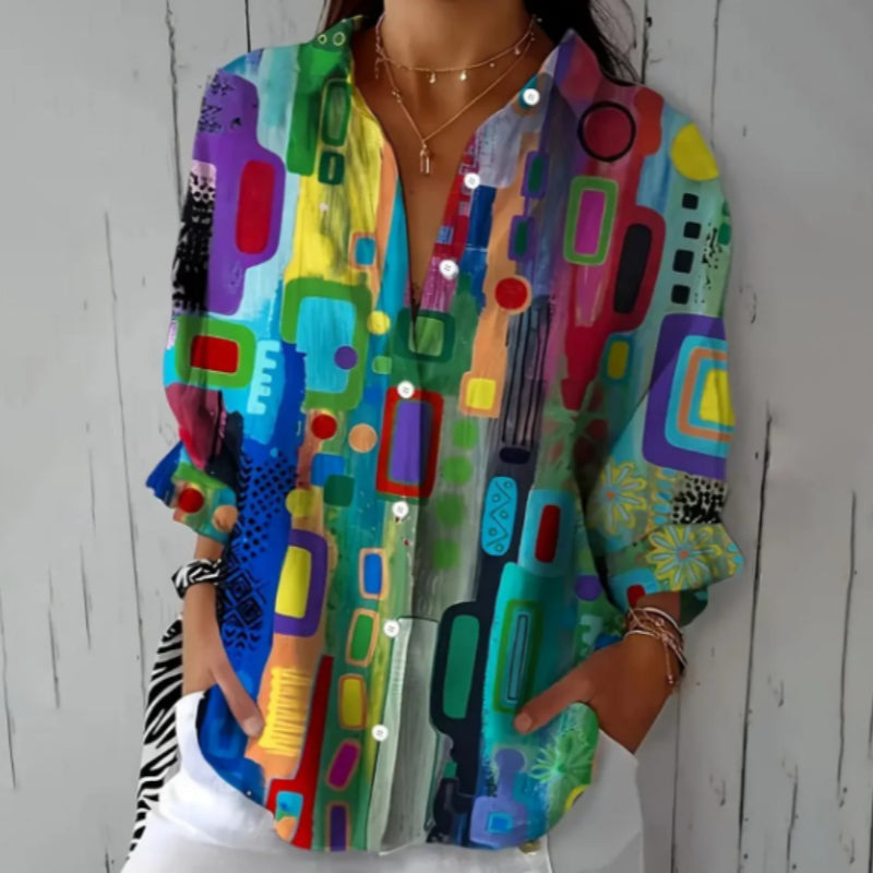 Women's Colorful Chic Collared Long Sleeve Shirt