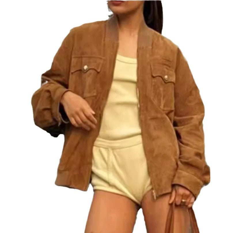Maillard Style Suede Fabric Jacket Coat