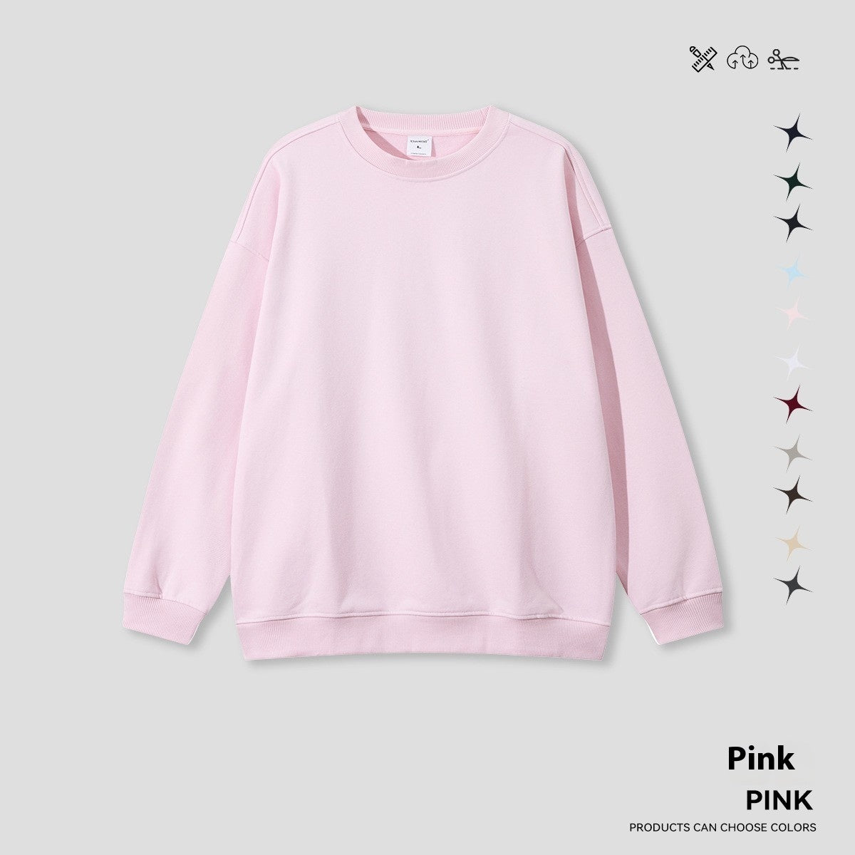 Round Neck Solid Color Hoodie Street Fashion Loose